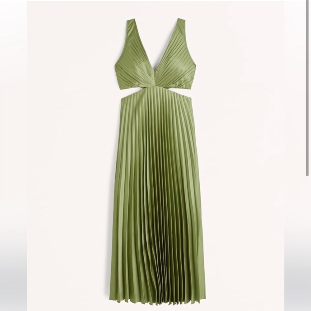 Abercrombie Satin Pleated Cutout Midi Dress